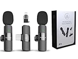 NORTECH INNOVATION® 2 x Kabelloses Bändchen-Mikrofon für Handy, Kabelloses Ansteckmikrofon mit langer Akkulaufzeit, kabelloses Mikrofon für iPhone/Android (DUAL)