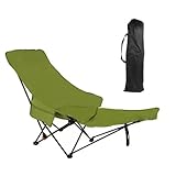 Tragbarer, faltbarer Chaiselongue-Sessel mit Tragetasche, abnehmbare Fußstütze, einfacher Aufbau und Aufbewahrung, ideal zum Angeln, Strand, Picknicks, Grün