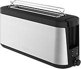 Tefal Element TL4308 Langschlitz-Toaster, 1000 W, Edelstahl/Schwarz – Für 2 lange Scheiben, 7 Bräunungsstufen, Integrierter Brötchenaufsatz, Elegantes Design