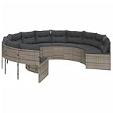 vidaXL Gartensofa mit Kissen Rund Grau Poly Rattan,...