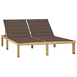 Qnhdfrt Doppel-Sonnenliege Kiefer imprägniert 200x138 cm verstellbare Rückenlehne Taupe Gartenliege für 2 Personen stabil & wetterfest für Garten Balkon Terrasse Camping