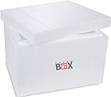 THERM BOX Styroporbox - Thermobox - Styropor Kühlbox Warmhaltebox Innen: 47,5x38x29,5cm - 53,24 Liter Wiederverwendbar