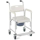 OrtoPrime Toilettenstuhl mit Rollen – 3 in 1 – Toilettenstuhl für Senioren – Klappbarer Toilettenstuhl – Duschtoilettenrollstuhl – Höhenverstellbarer WC Stuhl – Mobiler Toilettenstuhl