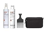 Justus Pimp Up the Volume Set: Haarverdicker 200ml + Volumen Shampoo 200ml + Afro Kamm + Kosmetiktasche schwarz