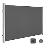 SONGMICS Alu-Seitenmarkise, ausziehbar, 200 x 350 cm, Blickdicht, Sonnenschutz, blickdicht, Seitenrollo, für Balkon, Terrasse, Garten, anthrazit GSA205G