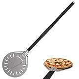 Lmaqfum Pizzaschaufel Rund 9 Zoll aus Aluminium, Perforierter Pizzaschieber mit 80 cm Abnehmbarem Griff, Pizzawender für Backofen, Pizzaofen & Flammkuchen
