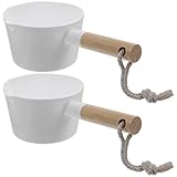 HEALEEP 2 Stück pack Haushalts Wasserschöpfkellen mit Langem Holzgriff Verdickte Kunststoffschaufel Küchen und Badezubehör