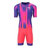 Sikma Triathlon-Anzug für Herren, halblange Ärmel, atmungsaktiv, Mesh, gepolstert, mit Hi-Viz-Reflexion, eine Gesäßtasche und Power-Band-Beingreifer, Trisuit, rot, XXL