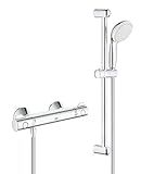 GROHE Grohtherm 800 | Thermostat-Brausebatterie (mit Brausegarnitur 600 mm, Wandmontage, Sicherheitssperre bei 38 °C / 43 °C), chrom, 34565001