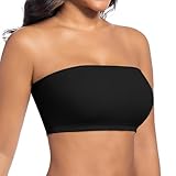 ONEW Nahtlos Bandeau BH Damen Trägerloser Bustier Top ohne Bügel Schulterfrei Bra Tube Top mit Transparenten Trägern Schwarz M