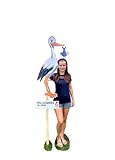 SET - 95 cm Babystorch aus HOLZ & Baby JUNGE & Beschriftungstafel für draußen Geburt Storch-Holz Klapperstorch Holzstorch BLAU (ZWEISEITIG bedruckt)