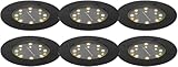 lambado 6er Set LED Solar Bodenleuchten Außen Schwarz matt | Hochwertige Bodenstrahler Wetterfest IP65 Ø12cm | Bodeneinbaustrahler mit 8 SMD LEDs Warmweiß 3000K