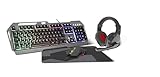 Speedlink LUNERA 4in1 Illuminated Gaming Set – vierteiliges Gaming Tastatur und Maus Set mit Kabel, mit Gaming Headset und Gaming Mauspad, RGB Beleuchtung, DE Layout, schwarz