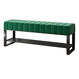 JAVYPPT Samtbank mit Schuhregal, Fußbank am Bett mit Metallrahmen, gepolsterte Schuhregalbank for Schlafzimmer, Wohnzimmer, Eingangsbereich, Flur(Green,100cm)