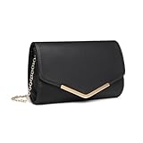 Miss Lulu Damen Umschlag Schwarz Clutch Elegant Abendtasche Brauttasche Umschlag Clutch Tasche Handtasche mit Kette für Hochzeit Party Prom
