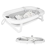 Belfoyer Baby Badewanne Faltbar mit Thermometer & Rutschfestem Badekissen – Tragbare Babybadewanne Ergonomisch, Platzsparend & Sicher – Für Neugeborene bis 3 Jahre, Baby Bathtub Grau