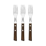 Tramontina TRADICIONAL Steakgabel Set, 3 Stück, Naturholzgriffe, rostfreier Edelstahl, Tafelgabeln, 3-teiliges Set