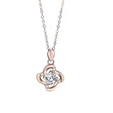 AMDXD Echtes Kette Damen Jahrestag 18 Karat Rose Gold Au750, Anhänger Damenkette Blatt Klee mit Moissanit Rundschliff Weiß, Halskette Frauen 18K Rosegold, 40+5CM