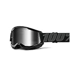 100% Strata 2 Goggle, Erwachsene, Schwarz mit Spiegel Silber Linse