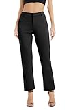 EXCHIC Damen Business Gerade Bein Elastischer Bund Anzug Hosen Casual Komfortabel Bootcut Freizeithose mit Taschen(L, Schwarz)