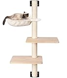 Liszton Wandkratzbaum für Katzen 104cm mit Hängematte und 2 Plattformen, Massivholz Schritte, Kratzmöbel und Schlafplatz zur Wandmontage Geeignet für S Katzen (5 kg oder weniger)