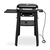 Weber Lumin Compact Tragbarer Kompakter Elektrogrill mit Stand/Anbraten, Räuchern, Dämpfen, Kochen und Warmhalten, Bis zu 315 °C, Porzellanemaillierte Gusseisenroste, 43 x 32 cm Grillfläche, Schwarz