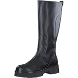 MARCO TOZZI Damen Langschaftstiefel ohne Absatz aus Leder Kniehoch, Schwarz (Black), 38