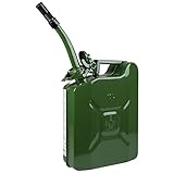WALTER 10 l Benzinkanister mit Trichter, Kraftstoff-Kanister, Klassische Optik in Grün, besonders stabil und korrosionsgeschützt dank Beschichtung im Inneren, Auslaufsicherer Verschluss mit Sicherung