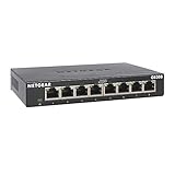 NETGEAR GS308 LAN Switch 8 Port Netzwerk Switch (Plug-and-Play Gigabit Switch LAN Splitter, LAN Verteiler, Ethernet Hub lüfterlos, robustes Metallgehäuse mit Ein-/Ausschalter), Schwarz