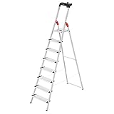 Hailo L80 ComfortLine Alu-Sicherheits-Stehleiter - 8 XXL-Stufen belastbar bis 150 kg - Tiefe Standfläche - Stehleiter mit Ablage - klappbare Aluleiter Made in Germany - Leiter rostfrei - Silber