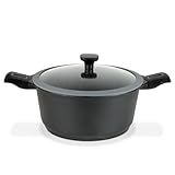GSW 167864 Easy Click Kochtopf mit Glasdeckel und abnehmbaren Griffen, Aluminium, schwarz - ⌀28 cm