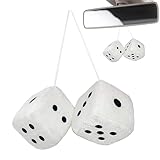 Plüschwürfel Auto, EIN Paar Aufhängen Fuzzy Auto Würfel Rückspiegel, Auto Zubehör Blau Plüschwürfel Plüsch Würfel Auto Rückspiegel Hanging Zubehör, Retro Quadrat Plüschwürfel Für Auto Mit Weiß Punkt