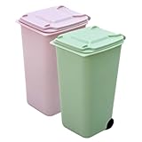 WEKADRIN 2 Stück Mini Mülleimer mit Deckel Kleiner Tischmülleimer Multifunktional als Stifthalter Geruchsdicht Platzsparend für Büro Schlafzimmer Auto und Küche Farbig Grün
