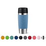 Emsa N20211 Travel Mug Classic Isolierbecher 0,36 Liter | neuer Komfort-Schraubverschluss | Edelstahl | 4h heiß und 8h kalt | 100% dicht | spülmaschinenfest | 360°-Trinköffnung | Aquablau