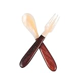 INOOMP Praktisches Besteck Holzgriff und Muschel design Leichtes Tragbares Löffel Gabel Buffet und Alltag Komfortabel und Mundschonend Elegantes Geschirr für Jede Mahlzeit