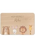 wunderwunsch - Individuelles Holzbrett mit Hochwertigem UV-Druck für Kinder - Personalisiertes Frühstücksbrettchen - Niedliche Motiv-Brettchen mit Namen und Tieren