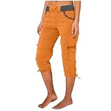 Cargo-Caprihose für Damen, lässig, leicht, Outdoor-Wanderhose, bequeme Passform, Sommermode, kurze Hose mit Taschen, Orange, XL