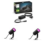 Philips Hue Lily Basis-Set mit 2 Gartenspots (Anthrazit) – Weißes und Farbiges Licht – Inkl. 1 Netzkabel – Gartenbeleuchtung – Hue White and Color Ambiance