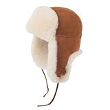 Zessano Unisex Fliegermütze aus Schafsleder, Russische Ushanka Trapper Winterfellmütze - Shearling 100% Leder Schaffell Hüte für Männer Frauen