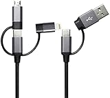 Callstel Schnellladekabel: 6in1-Schnelllade- & Datenkabel USB-A/C zu USB-C/MicroUSB, 3A/60W, 1m (Schnellladekabel USB C, 3in1 Ladekabel, Handy Ladestation)