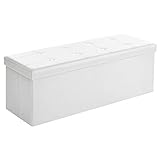 SONGMICS 110 cm Sitzbank mit Stauraum, Sitztruhe, Aufbewahrungsbox, Fußhocker, faltbar, gepolstert, Bezug aus Kunstleder, bis 300 kg belastbar, weiß LSF702