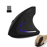 Justdfine Ergonomische Maus, 2,4 G, kabellose vertikale Maus, 800/1200/1600 DPI, 6 Tasten, optische schnurlose Maus mit USB-Empfänger für PC, Laptop, Computer, MacBook (rechte Hand, schwarz)