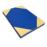 NiroSport Turnmatte für zu Hause / 8cm hohe Weichbodenmatte für Gymnastik & Yoga / Kinder Sportmatte für Turnhallen – hautfreundlicher Fitnessmatte aus abwaschbarem Kunstleder (100 x 70; Blau/Gelb)
