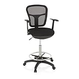hjh OFFICE 760008 Arbeitsstuhl TOP Work 108 Netzstoff Schwarz ergonomischer Counterstuhl mit Ring-Fußstütze
