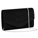 OSDUE Damen Clutch, Wildleder Handtasche, Elegante Envelope Tasche Kettentasche Schultertaschen für Hochzeit Party Freizeit Date (Schwarz)