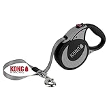 KONG ausrollbare Hundeleine in 5m Länge I Für sehr große & Starke Hunde bis 70kg I Größe XL I Hochwertige Rollleine mit Break & Lock System in grau I Leine mit Softgriff & reflektierendem Gurt