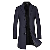 Youllyuu Lange Trenchjacke Herren Wollmischung Overcoat Winter Einreiher Business Anzug Erbsenmantel, marineblau, XXXL