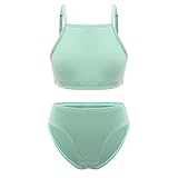 Miaeowve Kinder Mädchen Bikini Set Träger Bikini Oberteil Bustier + Einarbig Bikinihose Badeslip 2tlg Schnelltrockend Strandkleidung Gr. 110-176 Minzgrün 170-176