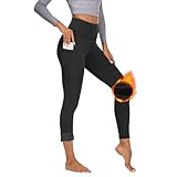 Gayhay Thermo Sport Leggings Damen mit Taschen Gefütterte Winter Sporthose Lang Warme Innenfleece High Waist Laufhose Thermounterwäsche Dicke Outdoor Activewear Schwarze S-M