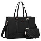 LOVEVOOK Laptoptasche 15,6 Zoll Handtasche Damen, Arbeitstasche Lehrertasche Aktentasche Mittelgroß, Shopper Handbags for Women, Schultasche Groß, Tote Bag Business Tasche für Büro Uni Arbeit, Schwarz